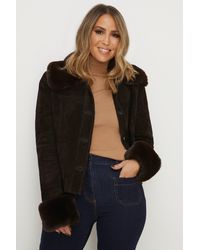 Oasis - Rachel Stevens Suede And Faux Fur Cropped Jacket - Lyst