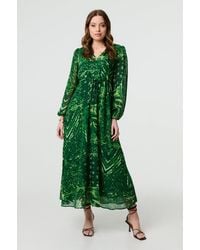 Izabel London - Printed Semi Sheer Empire Maxi Dress - Lyst