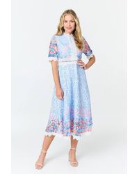 Izabel London - Floral Lace Trim 1/2 Sleeve Midi Dress - Lyst