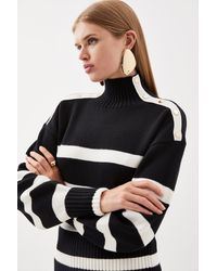 Karen Millen - Striped Viscose Blend Knit Popper Detail Jumper - Lyst