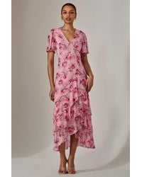 Jolie Moi - Mesh Print Frill Hem Midaxi Dress - Lyst