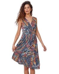 Roman - Tropical Print Stretch Jersey Wrap Dress - Lyst