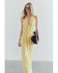 WOVCOR - Tulle Ruffled Lined Halter Neck Maxi Evening Dress - Lyst