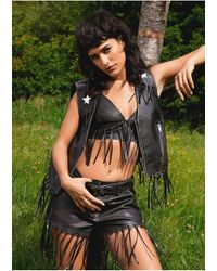 Nasty Gal - Faux Leather Star Fringe Tank Top - Lyst