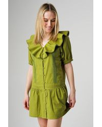 Native Youth - Cotton Ruffle Neck Short Sleeve Embroidered Mini Dress - Lyst
