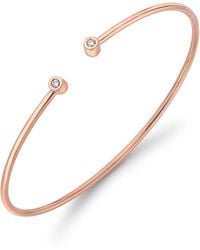 Jewelco London - 18ct Rose Gold Diamond Donut Solitaire Torque Bangle 1.5mm 5pts - Bgnr02051 - Lyst