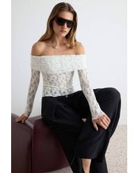 WOVCOR - Fitted Carmen Neck Long Sleeve Lace Knit Blouse - Lyst