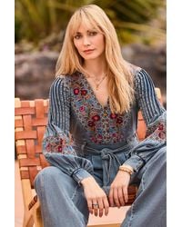 Joe Browns - Petite Embroidered Floral V Neck Denim Jumpsuit - Lyst