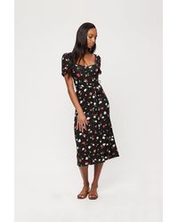 Dorothy Perkins - Black Floral Ruched Front Midi Dress - Lyst