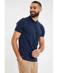 Threadbare - Benton' Geometric Print Cotton Jersey Zip Collar Polo Shirt - Lyst