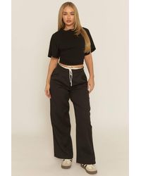 Rebellious Fashion - Contrast Waist Wide Leg Trousers - Lyst