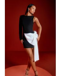 MissPap - Contrast Bow One Shoulder Long Sleeve Bodycon Mini Dress - Lyst