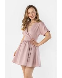 Love Lace - Linen V-Neck Short Sleeve Fit & Flare Dress - Lyst