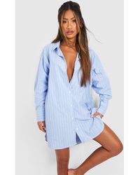 Boohoo - Cotton Stripe Oversized Pajama Night Shirt - Lyst