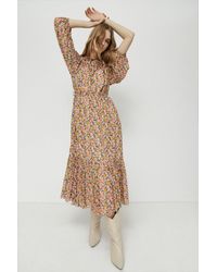 Warehouse - Petite Embroidered Yoke Floral Midi Dress - Lyst