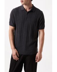 Burton - Pure Cotton Charcoal Short Sleeve Cable Knitted Polo Shirt - Lyst