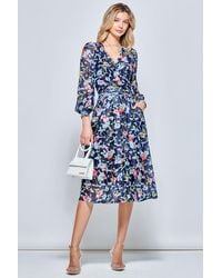 Jolie Moi - Floral Long Sleeve Mesh Midi Dress - Lyst