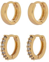 Accessorize - Gold-plated Plain And Sparkle Hoop Set - Lyst