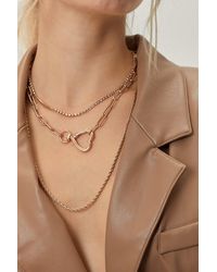 Nasty Gal - Heart Pendant Mixed Chain 3 Layer Necklace - Lyst