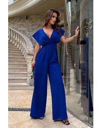 Love Lace - Viscose Short Sleeve Wide Leg Jumpsuit With Belt - Lyst