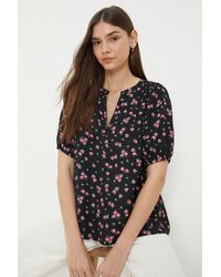 Dorothy Perkins - Pink Floral Puff Sleeve Overhead Shirt - Lyst