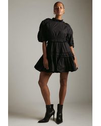 Karen Millen - Cotton Poplin Ruffle Woven Mini Woven Dress - Lyst