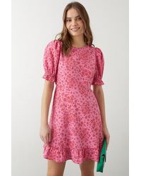 Dorothy Perkins - Pink Floral Ruffle Hem Mini Dress - Lyst