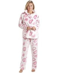 CAMILLE - Supersoft Heart Print Fleece Pyjama Set - Lyst
