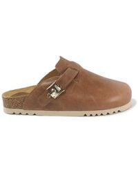 Scholl - 'lena' Brown Leather & Cork Mule Sandal - Lyst