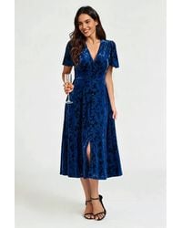 FS Collection - Floral Velvet Devore V Neckline Dress - Lyst
