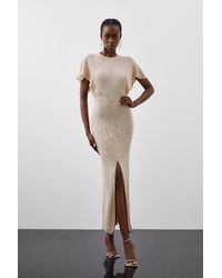 Karen Millen - Slinky Viscose Jacquard Knit Angel Sleeve Maxi Dress - Lyst