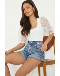 Dorothy Perkins - Petite Square Neck Floral Organza Short Sleeve Top - Lyst