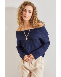 Bianco Lucci - Off Shoulder Ribbed Knit Sweater - Lyst