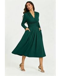 FS Collection - Jersey Wrap Front Long Sleeve Midi Dress - Lyst