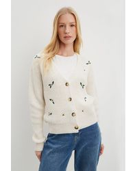 Dorothy Perkins - Cream Embroidered Knitted Cardigan - Lyst