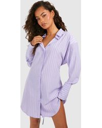 Boohoo - Stripe Cinched Waist Shoulder Pad Shirt Dress - Lyst