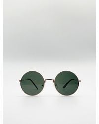 SVNX - Classic Metal Round Sunglasses With Green Tinted Lenses - Lyst