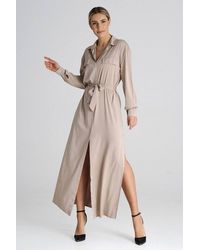 Love Lace - Collared Long Sleeve Shirt Dress With Buttons - Lyst