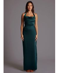 Vesper - Draped Bust Satin Halterneck Maxi Dress - Lyst