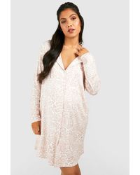 Boohoo - Maternity Leopard Button Down Nightgown - Lyst