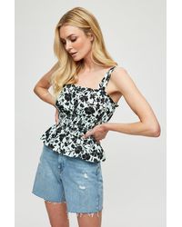 Dorothy Perkins - Mint And Black Floral Shirred Waist Cami Top - Lyst