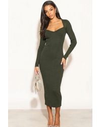 CY - Ribbed Knitted Long Sleeve Bodycon Midi Dress - Lyst