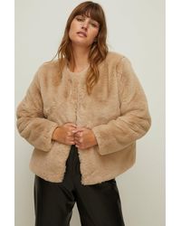 Oasis - Plus Size Recycled Faux Fur Collarless Coat - Lyst