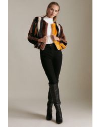 Karen Millen - Petite Stripe Faux Fur Short Coat - Lyst
