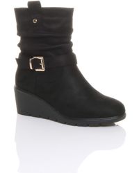 AJVANI - Mid Wedge Heel Buckle Ankle Boots - Lyst