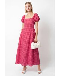 Lovedrobe - Gingham Square Neck Short Sleeve Midaxi Dress - Lyst