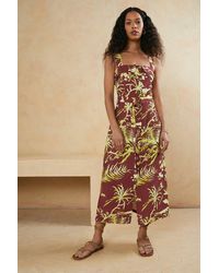 Oasis - Linen Look Printed Button Through Belted Dress - Lyst