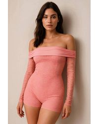 Stylewise - Lace Detail Off-Shoulder Long Sleeve Playsuit - Lyst