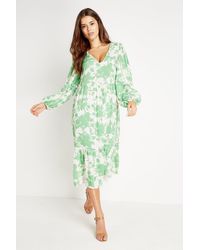 Wallis - Green Floral Tiered Smock Dress - Lyst