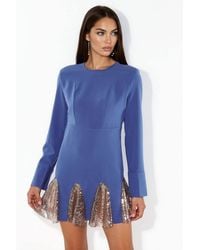 Msn-Collection - Long Sleeve Sequin Panel Mini Dress - Lyst